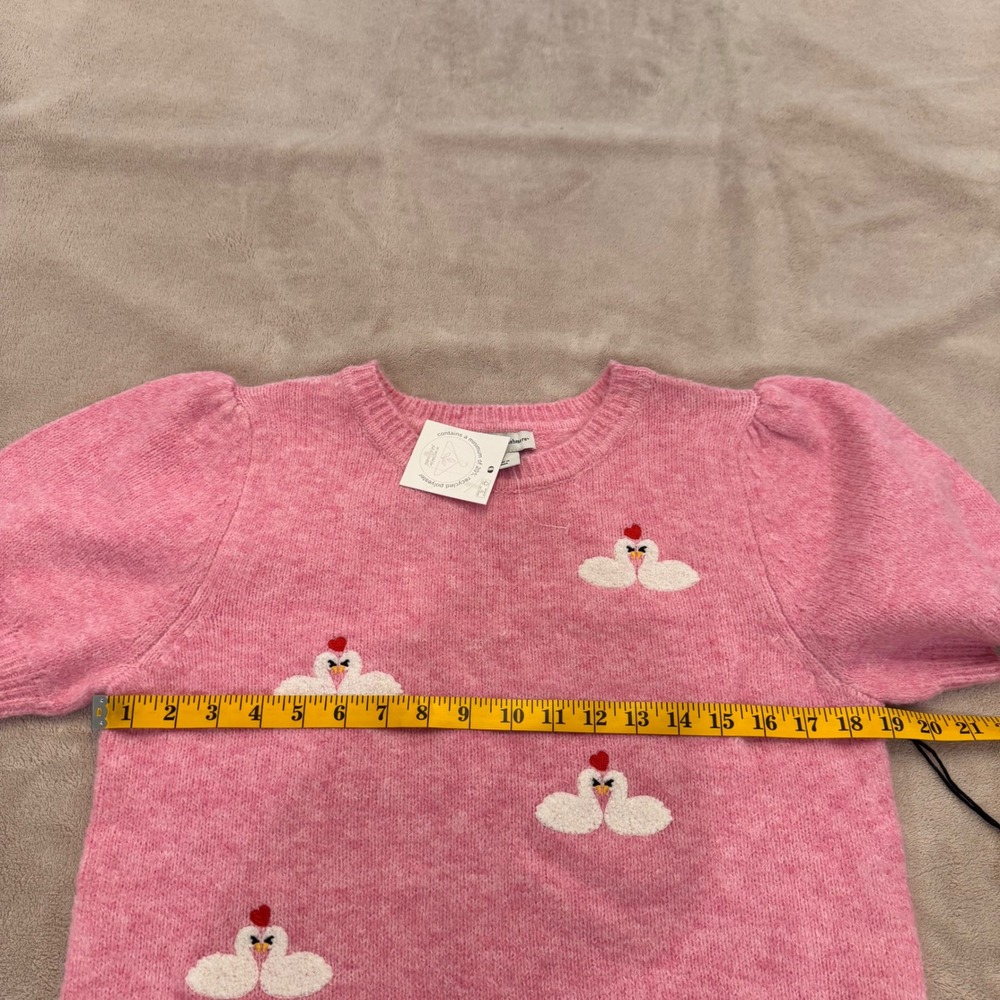 NWT Pink Swan Embroidered Puff Sleeve‎ Novelty Coquette Sweater SZ L - Picture 6 of 9